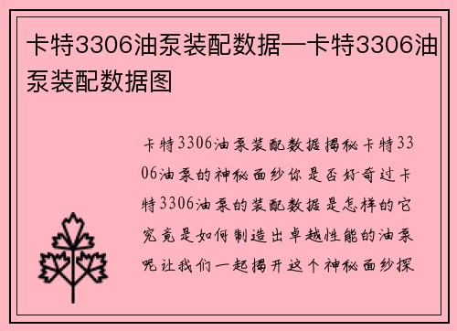 卡特3306油泵装配数据—卡特3306油泵装配数据图